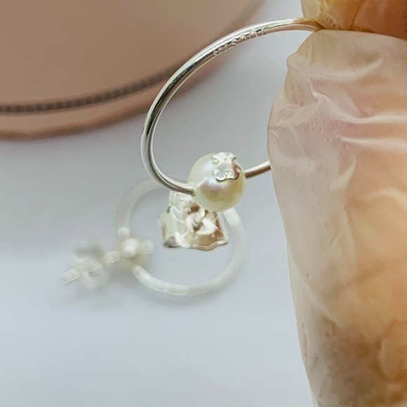 TOUS Earring Silver TOUS Pearl Earrings with Pearl Hoop Earrings Women Jewelry - Picture 5 of 9